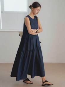 Dazy-Less Natural Color Washed Straight Splicing Nature Style Women Denim Dress Business Casual Women