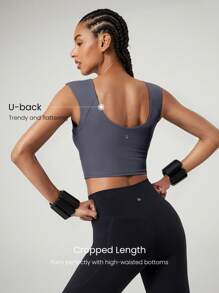 GLOWMODE 不可阻挡的无袖腋下吸汗贴片内置罩杯心形领口短款背心中等冲击跑步慢跑训练健身房锻炼 - 藍色 - 查看 5