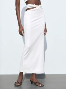 Maija 2025 Summer New Arrivals Fashionable & Elegant Wedding Guest/Brunch/Airport/Resort/Music Festival/Easter/Graduation Casual Asymmetric Metal Buckle Decorated Skirt For Women