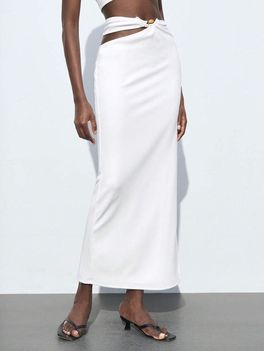 Maija 2025 Summer New Arrivals Fashionable & Elegant Wedding Guest/Brunch/Airport/Resort/Music Festival/Easter/Graduation Casual Asymmetric Metal Buckle Decorated Skirt For Women