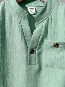 SHEIN Young Boy Plain Notch Collar Patch Pocket Short Sleeve Casual Shirt - Black - View 5