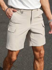 Manfinity Homme Men's Casual Versatile Plain Cargo Shorts - Khaki - View 5