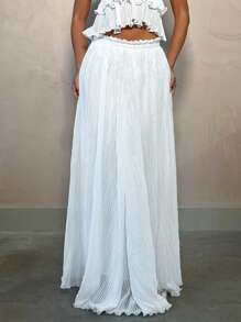 SHEIN BAE 夏季海滩度假优雅百褶裙，适合日常约会、夜间外出、夜总会、派对、聚会、鸡尾酒会、泳池派对、度假裙装女士白色不对称褶皱裙，高开衩，低腰，非常适合夏季浪漫的海滩度假和约会 - 白色 - 查看 7