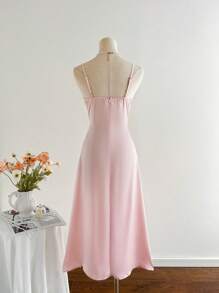 Elamini Vrouwen Elegante Roze Sexy Spaghettiband Taille Definiërende Midi-jurk