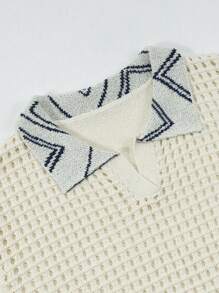 Manfinity Homme Chemise en tricot à manches courtes ample avec col rayé et effet ajouré pour homme, chemise ajourée en crochet