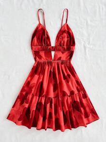 Soleia Vacation Floral Print Sleeveless V-Neck Hollow A-Line Backless Dress - Orange - View 2