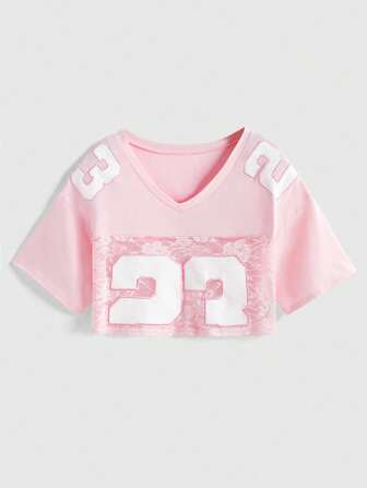 ROMWE Avant Chemise t-shirt col V graphique en dentelle Y2K pour femmes, sexy et sensuelle