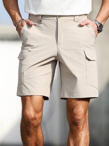 Manfinity Homme Men's Casual Versatile Plain Cargo Shorts - Khaki - View 4