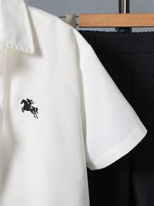 2 件套休闲青少年男孩绅士衬衫和裤子套装，简约时尚，适合春夏日常穿着、学校活动、生日派对 - 彩色 - 查看 4