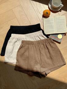 Comfortcana Set de 3 pantalones cortos de mujer de lino de moda multicolor