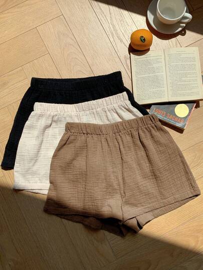 Comfortcana 3pcs/Set Women's New Fashion Multi-Color Linen Shorts