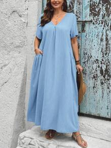 SHEIN VCAY Vestido de verano holgado con bolsillo para mujer de talla grande - Celeste - Ver 1