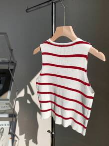 SHEIN EZwear Pull tricoté à rayures bicolores avec nœud décoratif, taille grande