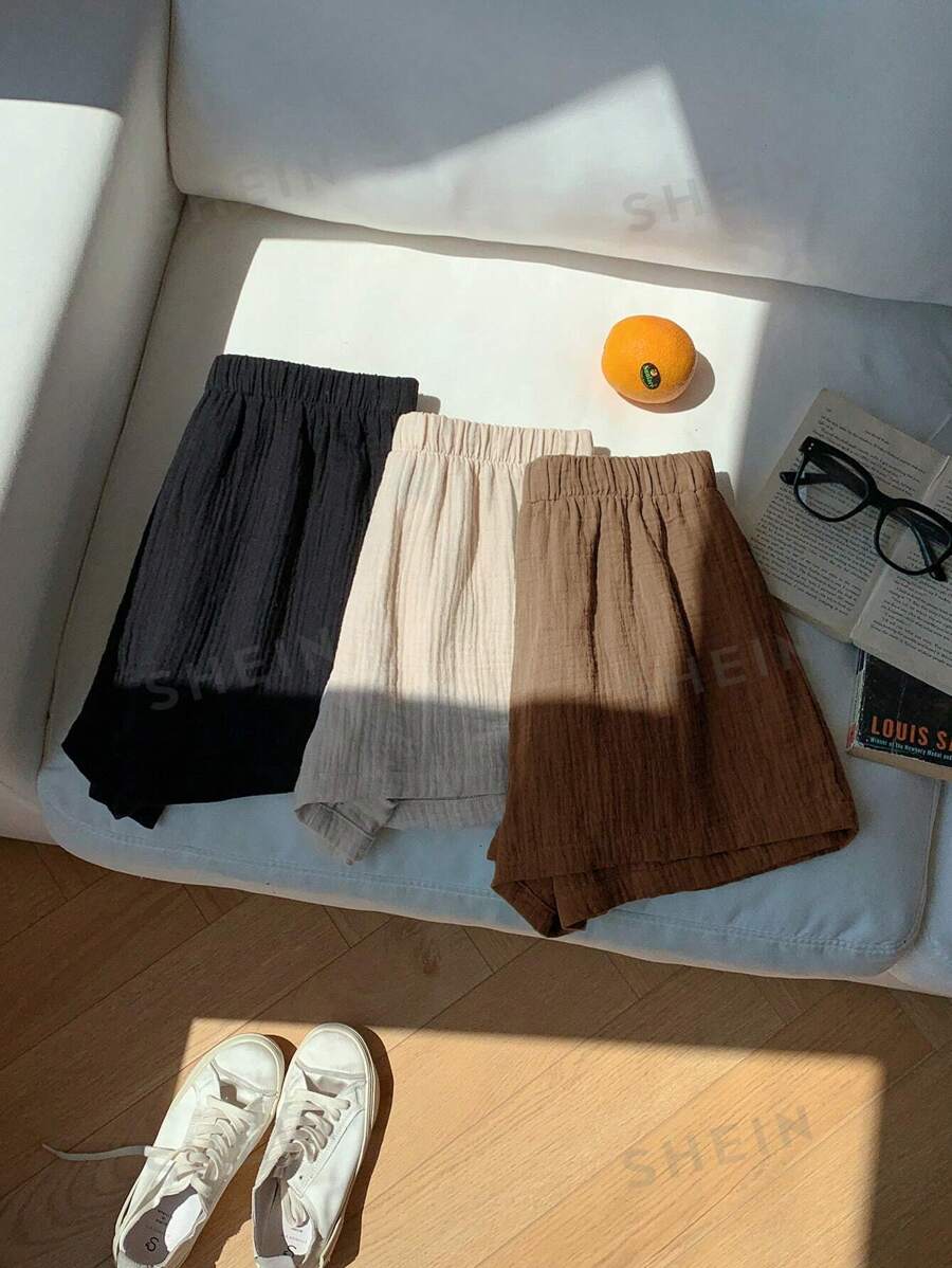 Comfortcana Set de 3 pantalones cortos de mujer de lino de moda multicolor