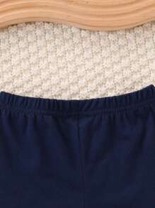 SHEIN Playful Pals 2 件套男婴休闲双色字母刺绣 Polo 衫和短裤，可爱舒适，适合春夏季、户外、拍照、派对、日常穿着 - 寶藍色 - 查看 5