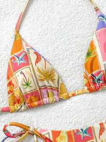 Soleia 2pcs Women Tropical Fruit Print Tie-Up Bikini Set For Vacation Summer - Multicolor - View 4