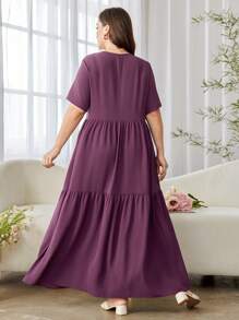 Al Najma Vestido longo casual plus size com franjas e cor sólida - Roxa - Ver 2