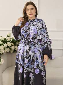 Modelyn Abito lungo con maniche lunghe, stampato in stile arabo, di taglia grande