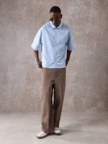 SUMWON Camisa de cuadros de corte boxy casual, ligera para el verano, con botones, apropiada para la oficina y el uso diario, de manga corta, estampada, con estilo y transpirable - Azul - Ver 7