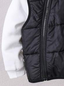 SHEIN 3 件套年轻男孩休闲校园风格舒适经典连帽背心、圆领羊毛运动衫和裤子，适合秋冬季日常穿着、上学、外出和运动 - 黑色 - 查看 6