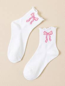 Bubble Cat Y2K 风格粉色蝴蝶图案女士中筒袜，夏季