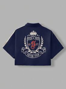 Coolane 女士橄榄绿复古运动短袖衬衫 - 藍色 - 查看 2