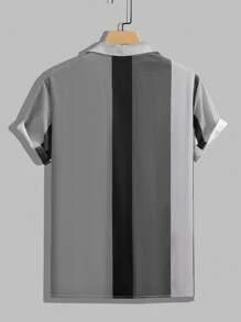 Manfinity Homme Men's Summer Casual Color Block Patchwork Short Sleeve Shirt , Men Stylish Shirts - Grey - View 4