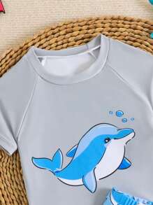 2pcs/Set Baby Boy Swimwear With Random Print Shorts, Split Swim Trunks - Multicolor - View 5