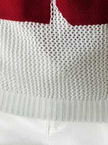 Manfinity Homme Men's Jersey Letter Print Contrast Color V-Neck Short Sleeve Hollow-Out Knitted Top,Football Style