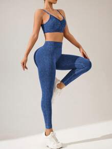 Easithlete Women Matte Cami & Long Pants Sports Set Workout Women Sets Y2k - Navy Blue - View 3