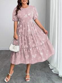 SHEIN Clasi Plus Size Short Sleeve Simple & Fashionable Dress, Suitable For Summer - Pink - View 3