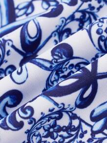 Swim Oasis Oasis Paisley Print Premium 2 Pieces Swimsuit For Summer Beach Vacation - Blue and White - View 7