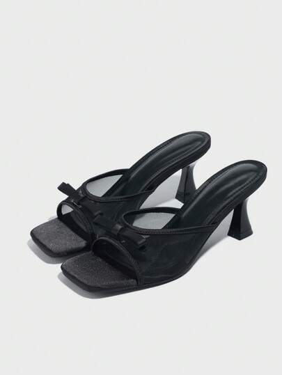 CUCCOO CHICEST Sandalias de tacón de aguja y punta cuadrada transpirables con cordones y diseño de mariposa de tacón alto y punta descubierta en color negro para mujer