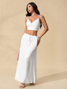 SHEIN PETITE Women's Skirts, Floor-Length Maxi Skirts, Waist Ties, Vacation Skirts, Low-Waist Skirts - White - View 1