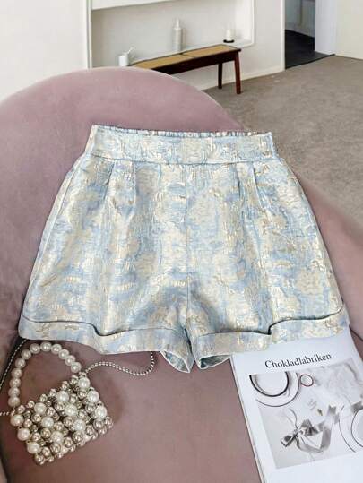 SHEIN Clasi Shorts anchos de cintura alta con estampado de teñido anudado, estilo francés, elaborados en tela jacquard tridimensional, livianos y de alta gama, ropa de mujer de verano, elegante y adecuado para el uso diario, festivales de música y vacaciones