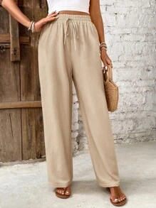 SHEIN Frenchy Pantalon décontracté de vacances avec détail de nœud de couleur unie pour femmes