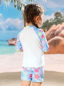 Young Girls' Shell Printed Raglan Splice Racerback Tankini Swimwear Set - Multicolor - View 2