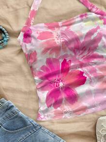 Soleia 1pc Women's Resort Neck-Tie White Knitted Textured Slim Fit Camisole Tank Top, Suitable For Summer,Rave Top Suitable For Going Out