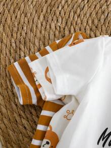 Cozy Pixies Newborn Baby Girl 3-Piece Bear Print Soft Knit Crew Neck Short Sleeve Bodysuit Set - Multicolor - View 5