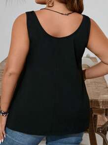 EMERY ROSE 女士休闲复古做旧美国国旗印花宽松吊带背心，适合夏季 - 黑色 - 查看 4