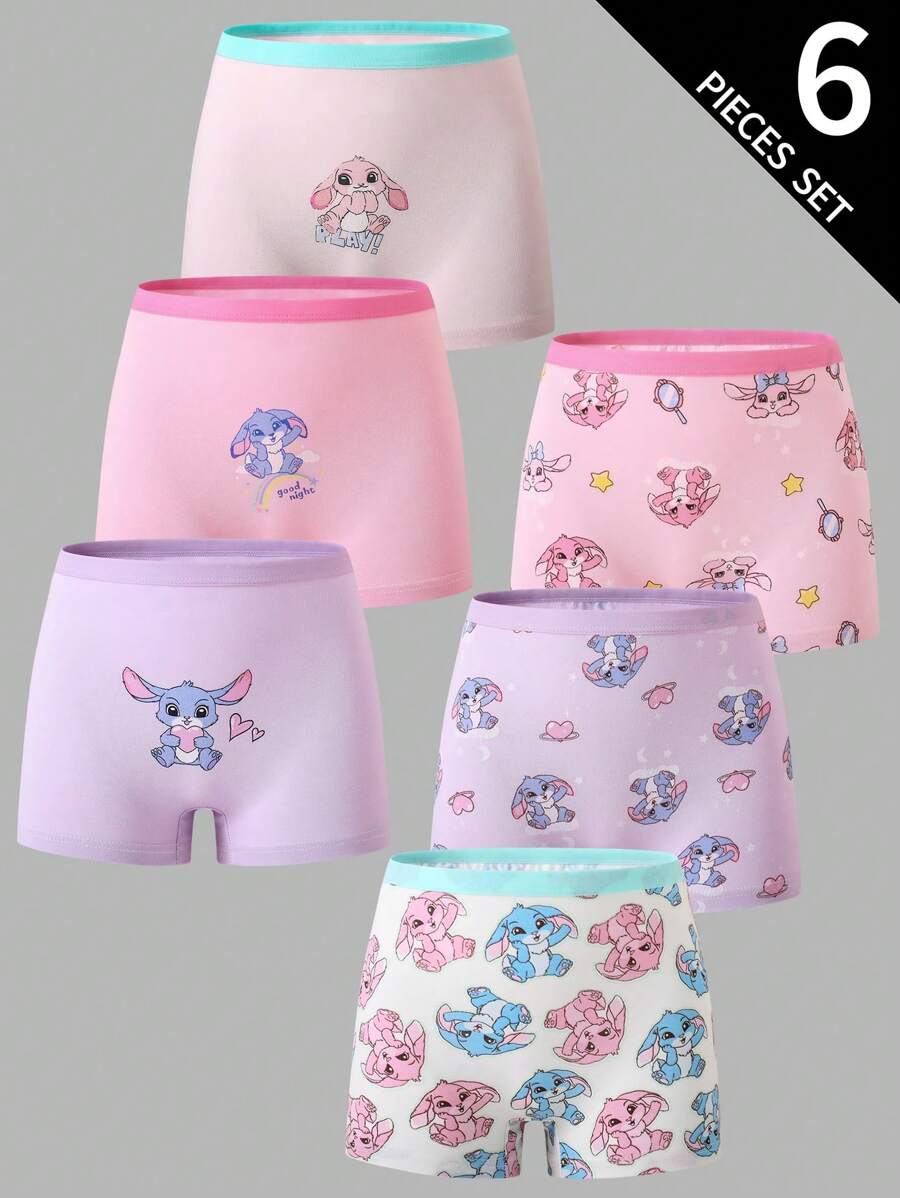 6pcs/Set Comfortable Soft Cute Colorful Bunny Print Tween Girl Cotton Panty Briefs Back To School Fashion