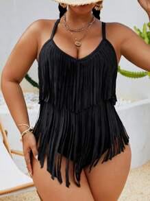 Slaydiva 大码连衣裙音乐节派对流苏 - 黑色 - 查看 3