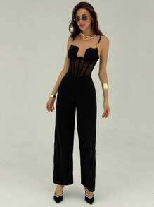 Aloruh Mono sin mangas de mujer con parches de malla transparente