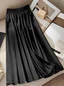 GlowEve Women's Plain Minimalist A-Line Skirt, Suitable For Summer - Black - View 2