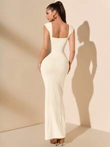 SHEIN BAE Sommer Strand Urlaub einfarbiges Makronen Pastellgelb gestricktes super langes schlankes Hochzeitskleid Brautjungfernkleid Datumskleider Partykleider Schuluniform Saisonkleider Urlaubskleider Geburtstagskleid Abendparty Reisekleider Sommeroutfits für Frauen/Frühlingskleidung/Valentinstag Outfit/Karneval/Strandurlaub Outfits