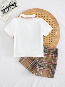 Cozy Pixies 2pcs/Set Baby Boy Colorblock Lapel Short Sleeve Snap Button Casual Shorts Set