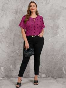 SHEIN Clasi Áo sơ mi mùa hè hình trái tim nhún bèo cỡ lớn, thời trang và phù hợp cho mùa hè - Màu Hồng Tươi - Xem 5