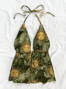 Soleia Áo ba lỗ hở lưng họa tiết mặt trời vàng giản dị dành cho nữ, thích hợp cho mùa hè - Nhiều màu - Xem 4