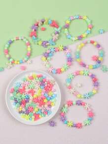 SHEIN 1 Set(100g)/2 Set(200g)/5 Set (500g ) Randomly Mixed Colored Five Pointed Star Small Flower Butterfly Heart-Shaped Beads, With Pre Drilled DIY Jewelry Manufacturing Material Package Set, Used For DIY Bracelets, Phone Chains, Bag Chains, Handmade Jewelry Manufacturing Equipment (Including Elastic Rope)