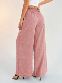 SHEIN PETITE 女士休闲度假腰带蓝色阔腿裤 - 藕粉色 - 查看 2